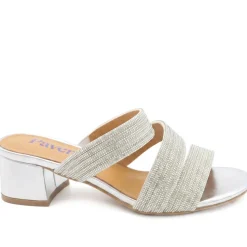 Diamante Block Heel Strappy Sandals - Silver