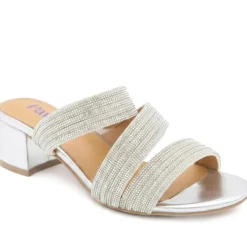 Diamante Block Heel Strappy Sandals - Silver