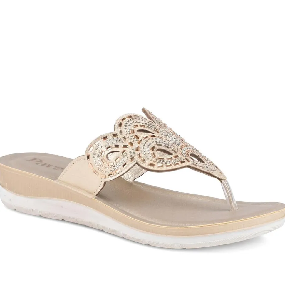 Diamante Cushioned Toe Post Sandals - Gold