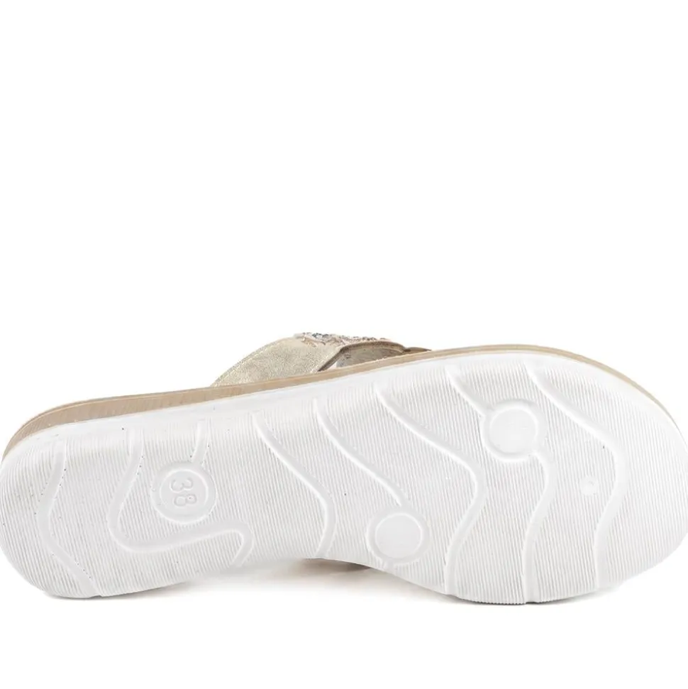 Diamante Cushioned Toe Post Sandals - Gold