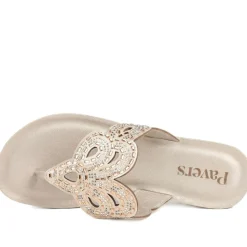 Diamante Cushioned Toe Post Sandals - Gold