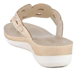 Diamante Cushioned Toe Post Sandals - Gold