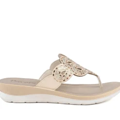 Diamante Cushioned Toe Post Sandals - Gold