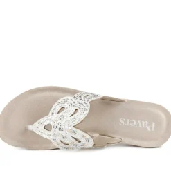 Diamante Cushioned Toe Post Sandals - White