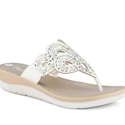 Diamante Cushioned Toe Post Sandals - White