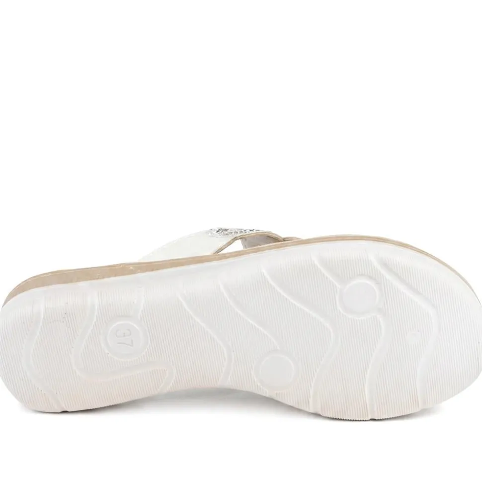 Diamante Cushioned Toe Post Sandals - White