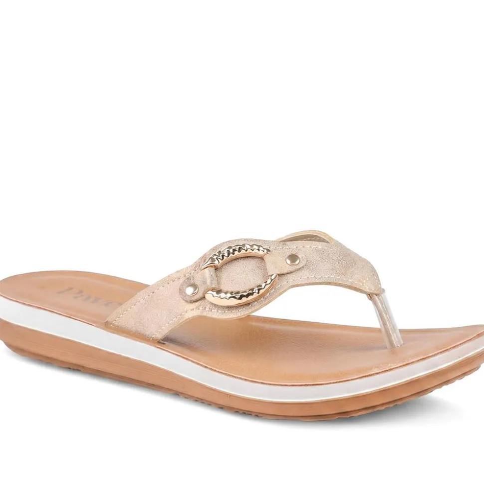 Diamante Trim Toe Post Mule Sand - Bronze