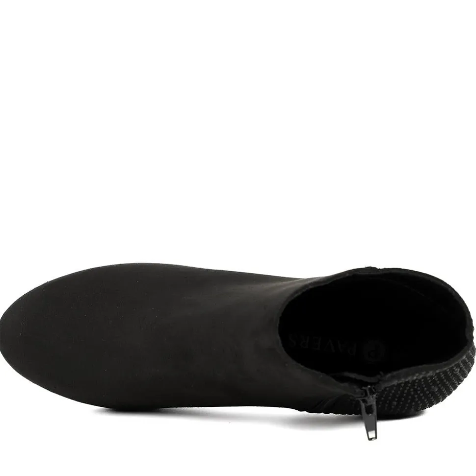 Diamente Kitten Heel Ankle Boots - Black