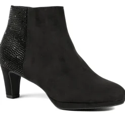 Diamente Kitten Heel Ankle Boots - Black
