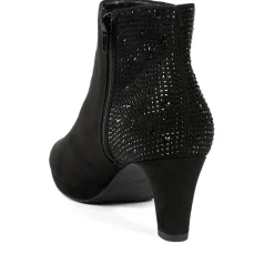 Diamente Kitten Heel Ankle Boots - Black
