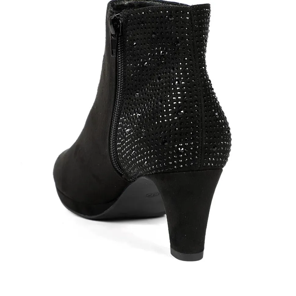 Diamente Kitten Heel Ankle Boots - Black