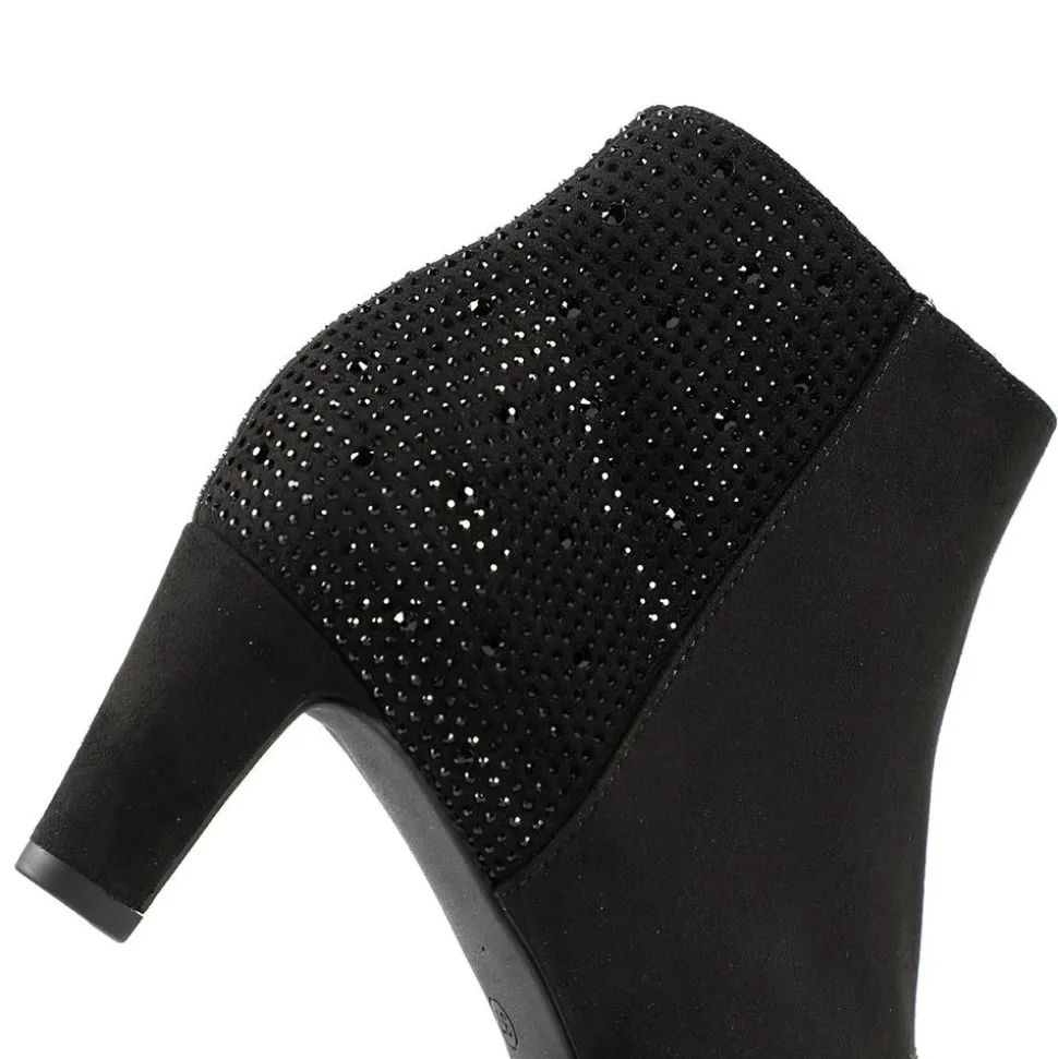 Diamente Kitten Heel Ankle Boots - Black