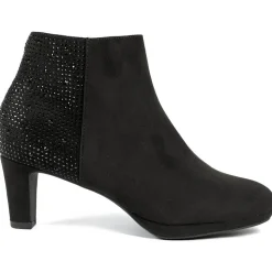 Diamente Kitten Heel Ankle Boots - Black