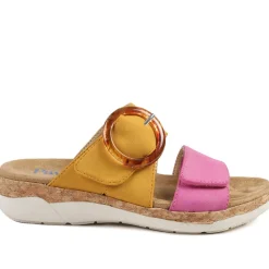 Dual Adjustable Fasten Mule Sandals - Mustard-Pink
