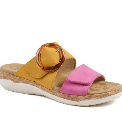 Dual Adjustable Fasten Mule Sandals - Mustard-Pink