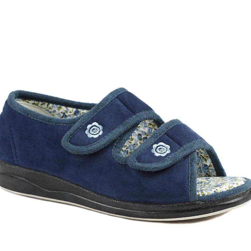 Dual Adjustable Fit Memory Foam Slippers - Navy