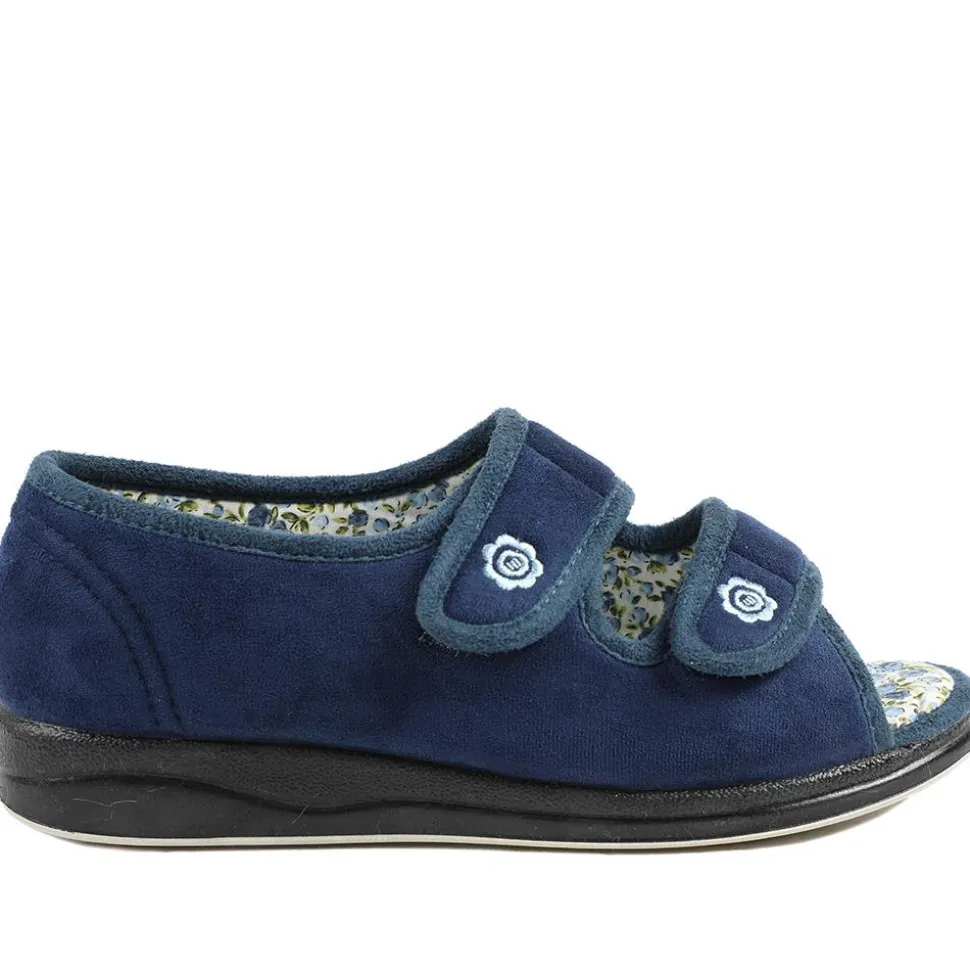 Dual Adjustable Fit Memory Foam Slippers - Navy