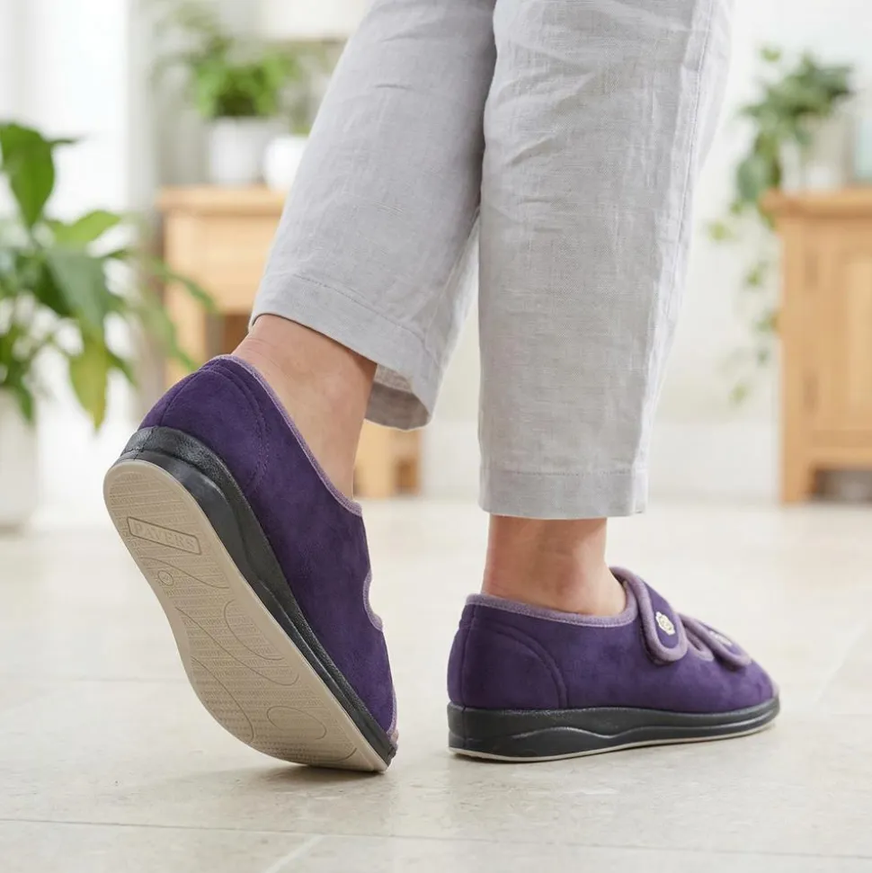 Dual Adjustable Fit Memory Foam Slippers - Purple