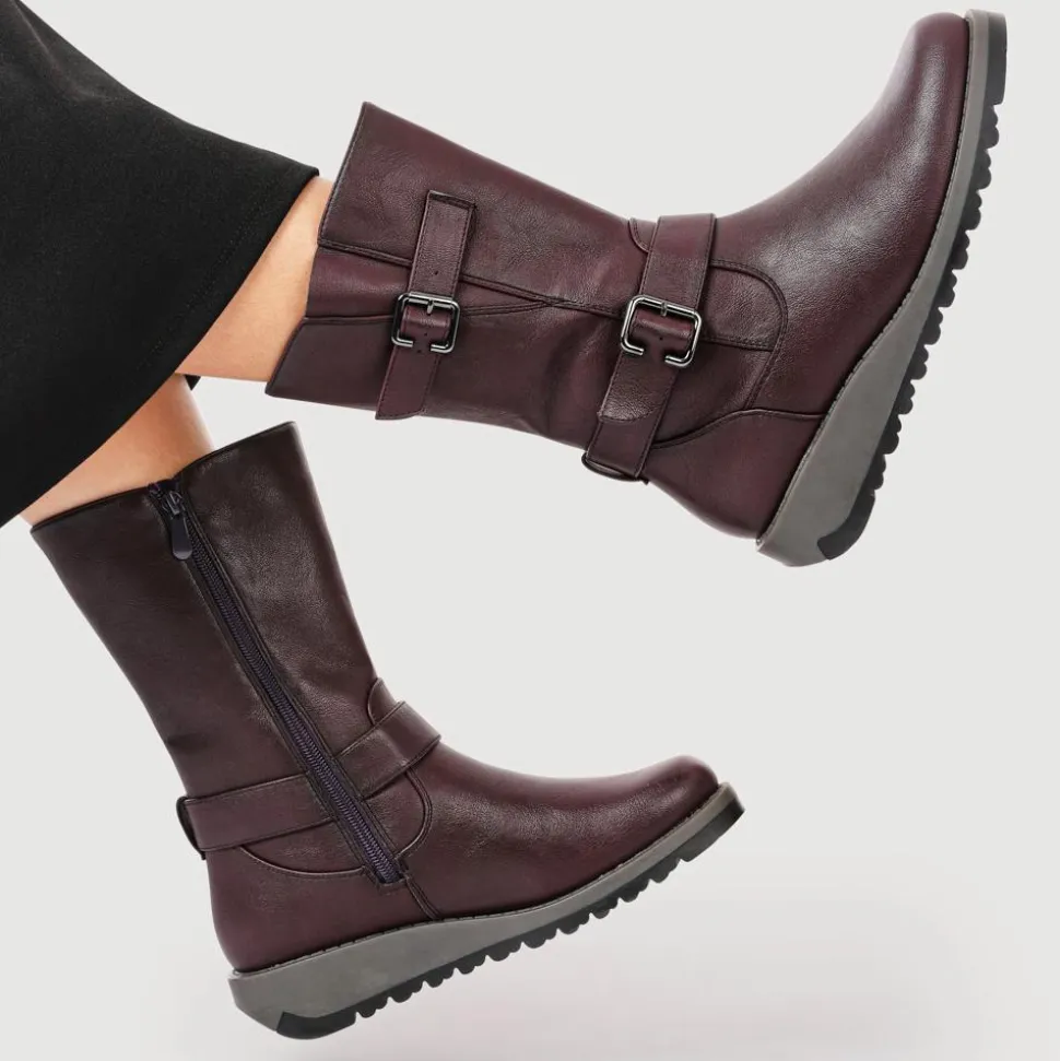 Dual Buckle Calf Length Boots - Purple