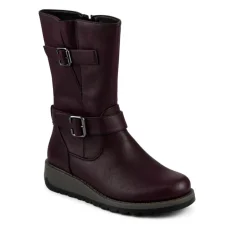 Dual Buckle Calf Length Boots - Purple