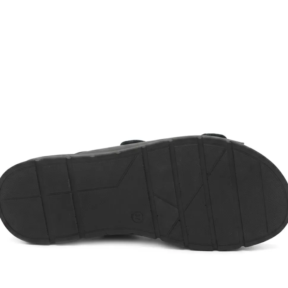 Dual Buckled Leather Chunky Mule Sandals - Black