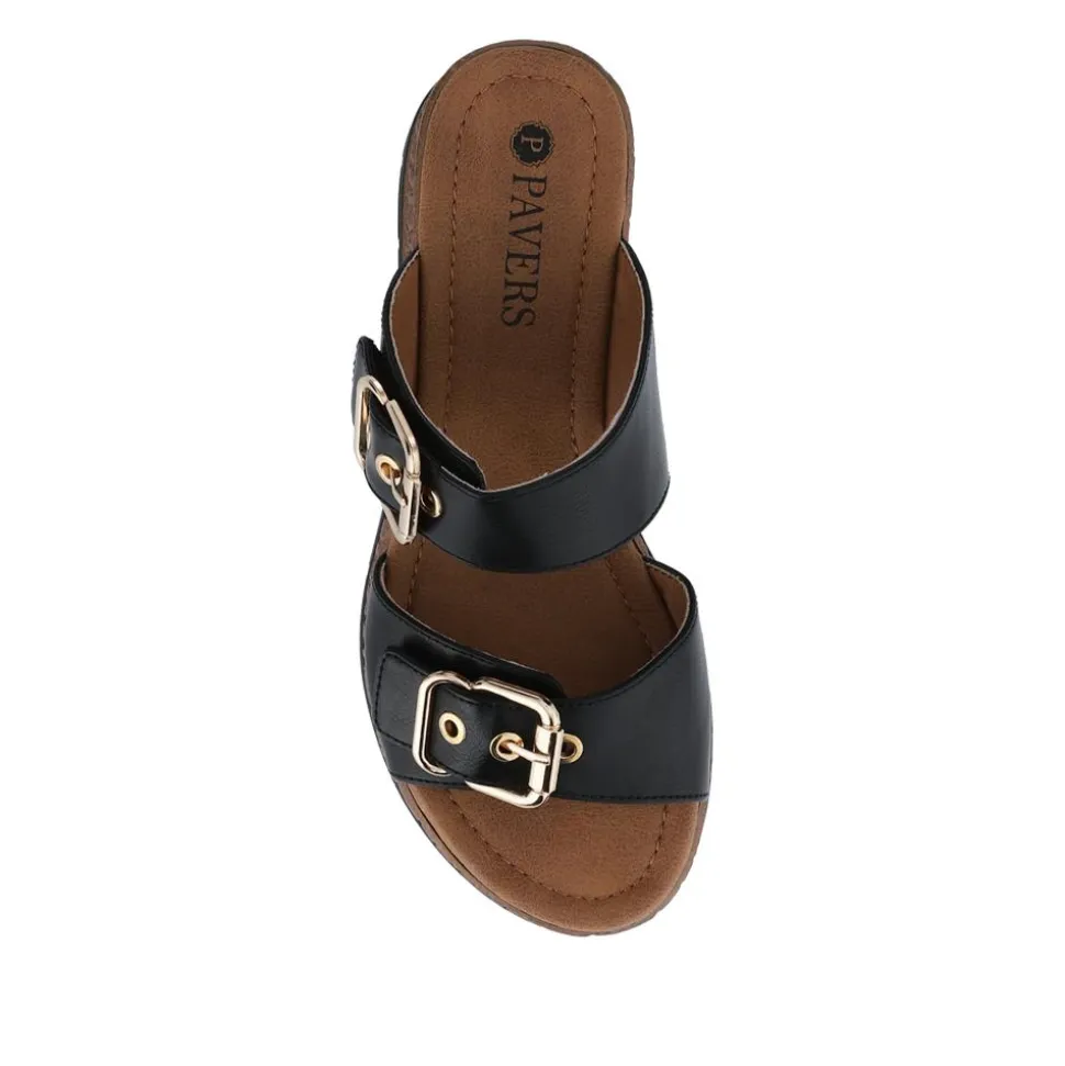 Dual-Buckled Mule Sandals - Black