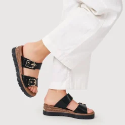 Dual-Buckled Mule Sandals - Black