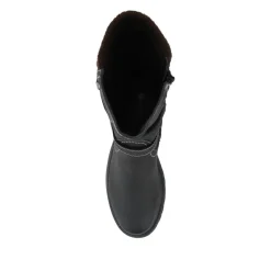 Dual Buckle Knitted Cuff Zipped Ankle Boots - Black