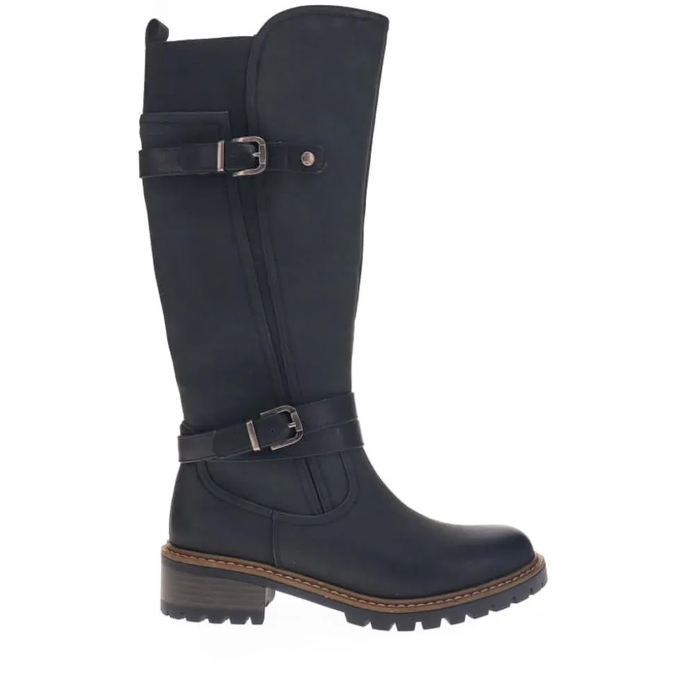 Dual-Buckle Long Boots - Black