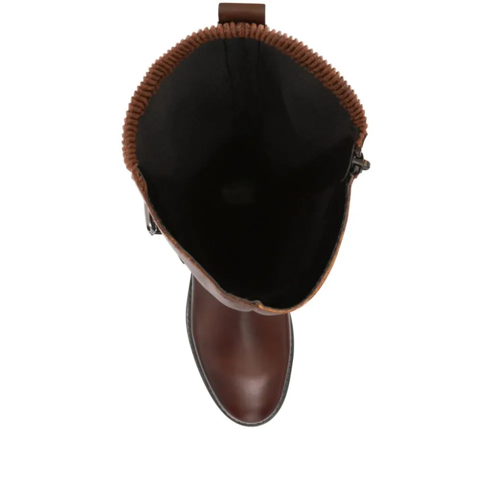 Dual-Buckle Long Boots - Brown