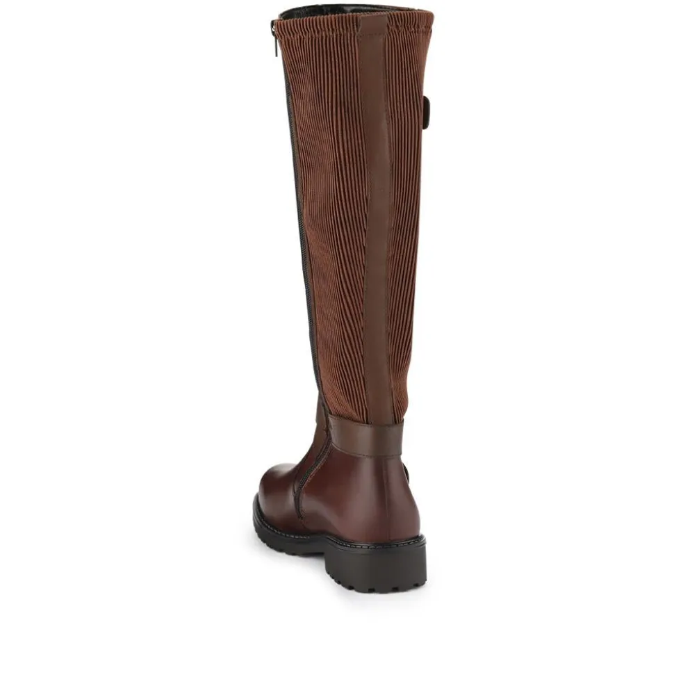 Dual-Buckle Long Boots - Brown