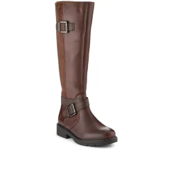 Dual-Buckle Long Boots - Brown