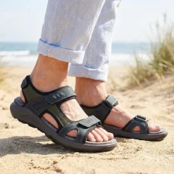 Dual Fasten Comfort Sandals - Navy Blue-Green
