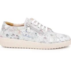Dual Fastening Leather Trainers - White Floral
