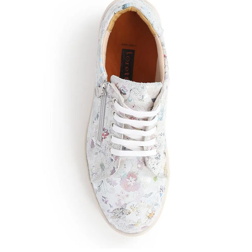 Dual Fastening Leather Trainers - White Floral