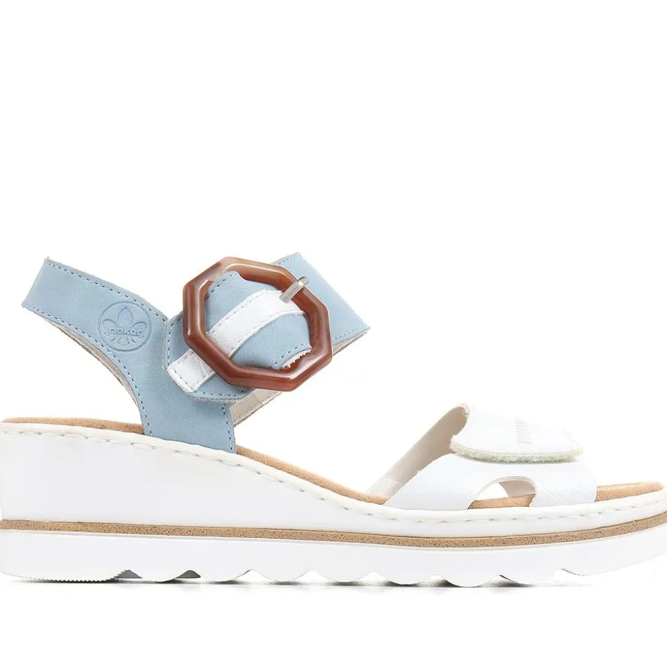 Dual-Fitting Wedge Sandals - White-Blue