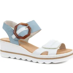 Dual-Fitting Wedge Sandals - White-Blue