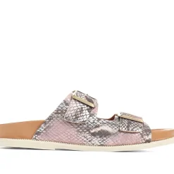 Dual Strap Slider Sandals - Metallic