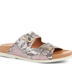 Dual Strap Slider Sandals - Metallic