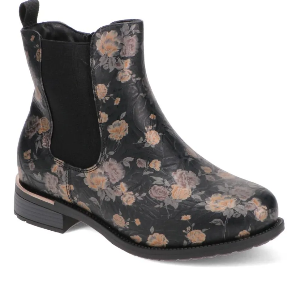 EasyFit Block-Heel Ankle Boots - Black Floral