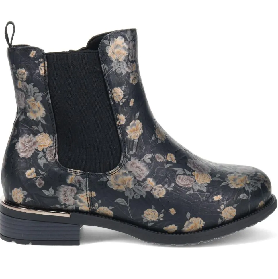 EasyFit Block-Heel Ankle Boots - Black Floral