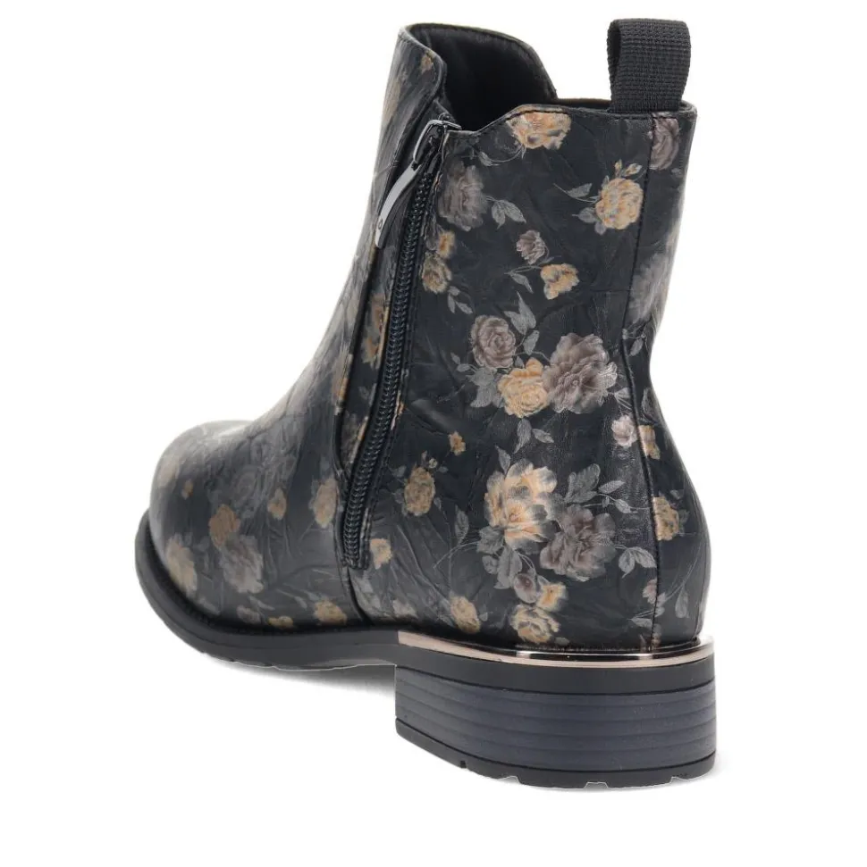 EasyFit Block-Heel Ankle Boots - Black Floral