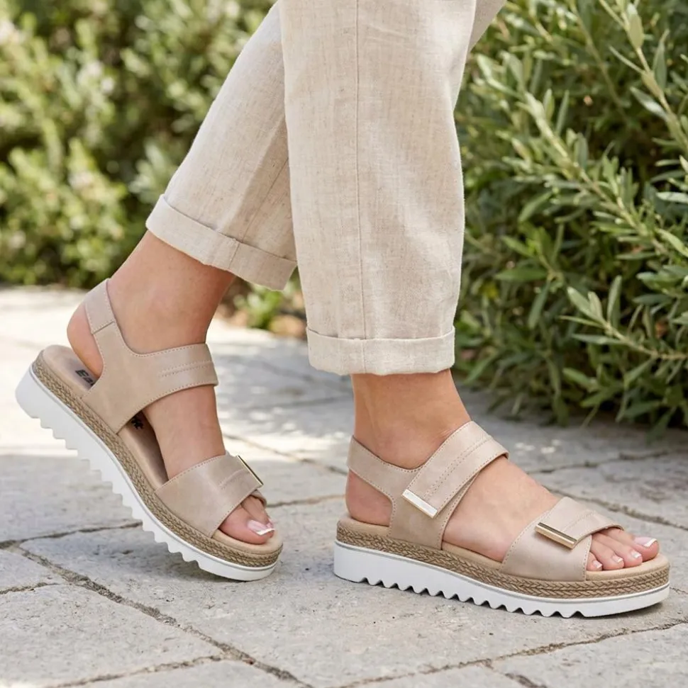 EasyFit Catena Extra Wide Touch Fasten Sandals - Beige