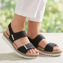 EasyFit Catena Extra Wide Touch Fasten Sandals - Black