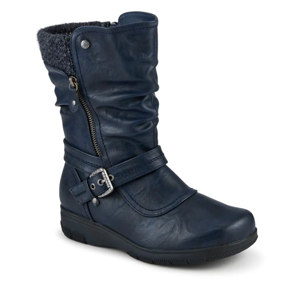 EasyFit Extra Wide Buckle Boots - Navy