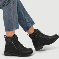 EasyFit Extra-Wide Knitted-Cuff Ankle Boots - Black