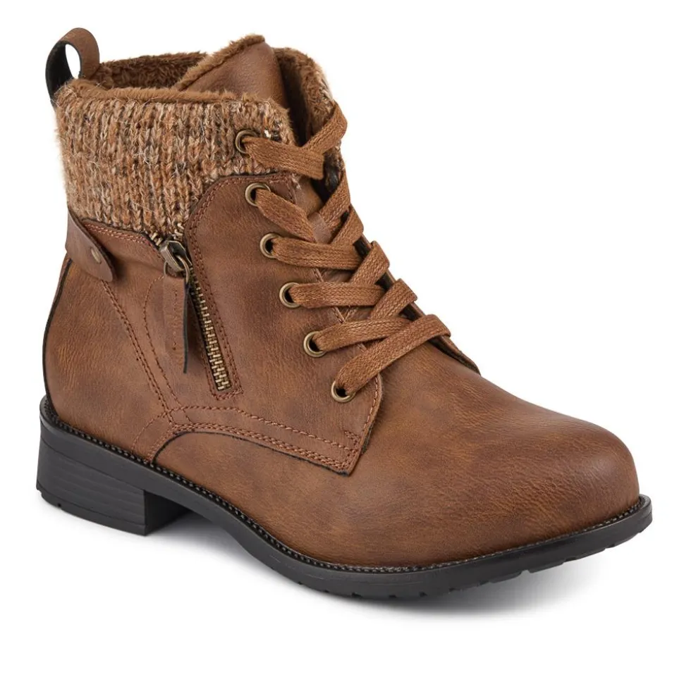 EasyFit Extra-Wide Knitted-Cuff Ankle Boots - Tan