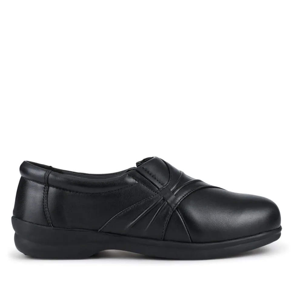 EasyFit Extra Wide Leather Slip-On Shoes - Black