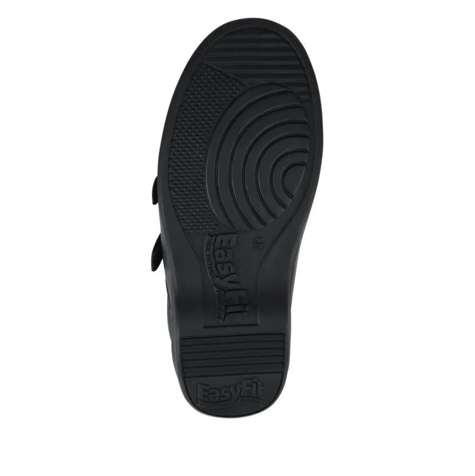 EasyFit Extra Wide Leather Touch-Fastening Shoes - Black