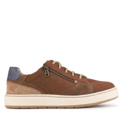 EasyFit Extra Wide Leather Zip-Up Trainers - Tan Multi